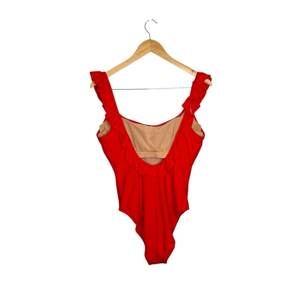 J.Crew Cerise Bright Red Ruffled scoopback One-piece Swimsuit Women’s Size 14 - Picture 8 of 9